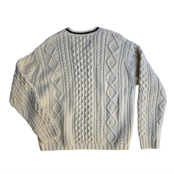 Abercrombie & Fitch V-Neck Cream Sweater Cotton Wool Blend Sz L - Picture 2 of 3